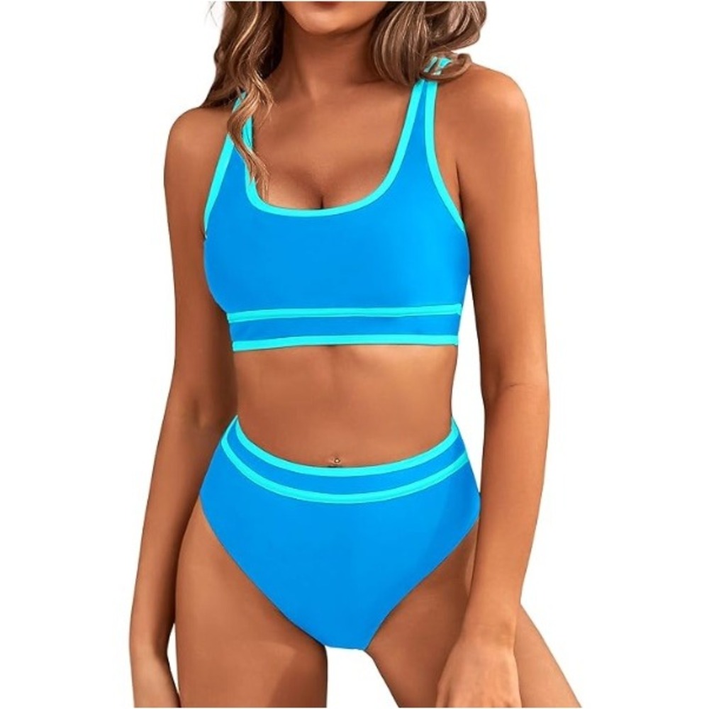 BMJL‎ Women's Blue Detachable Padded High-Waisted Striped Bikini Set Size S NWT